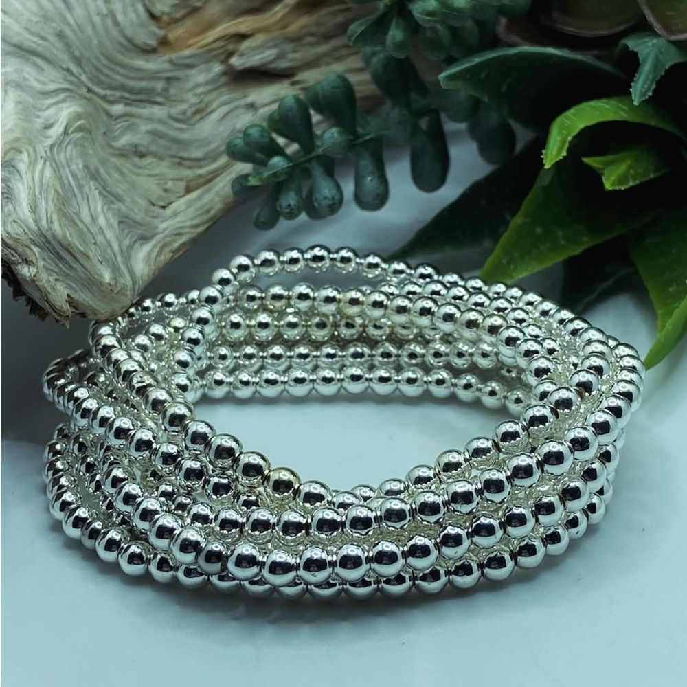 Chic Tiny Silver Hematite Beaded Bracelet stack